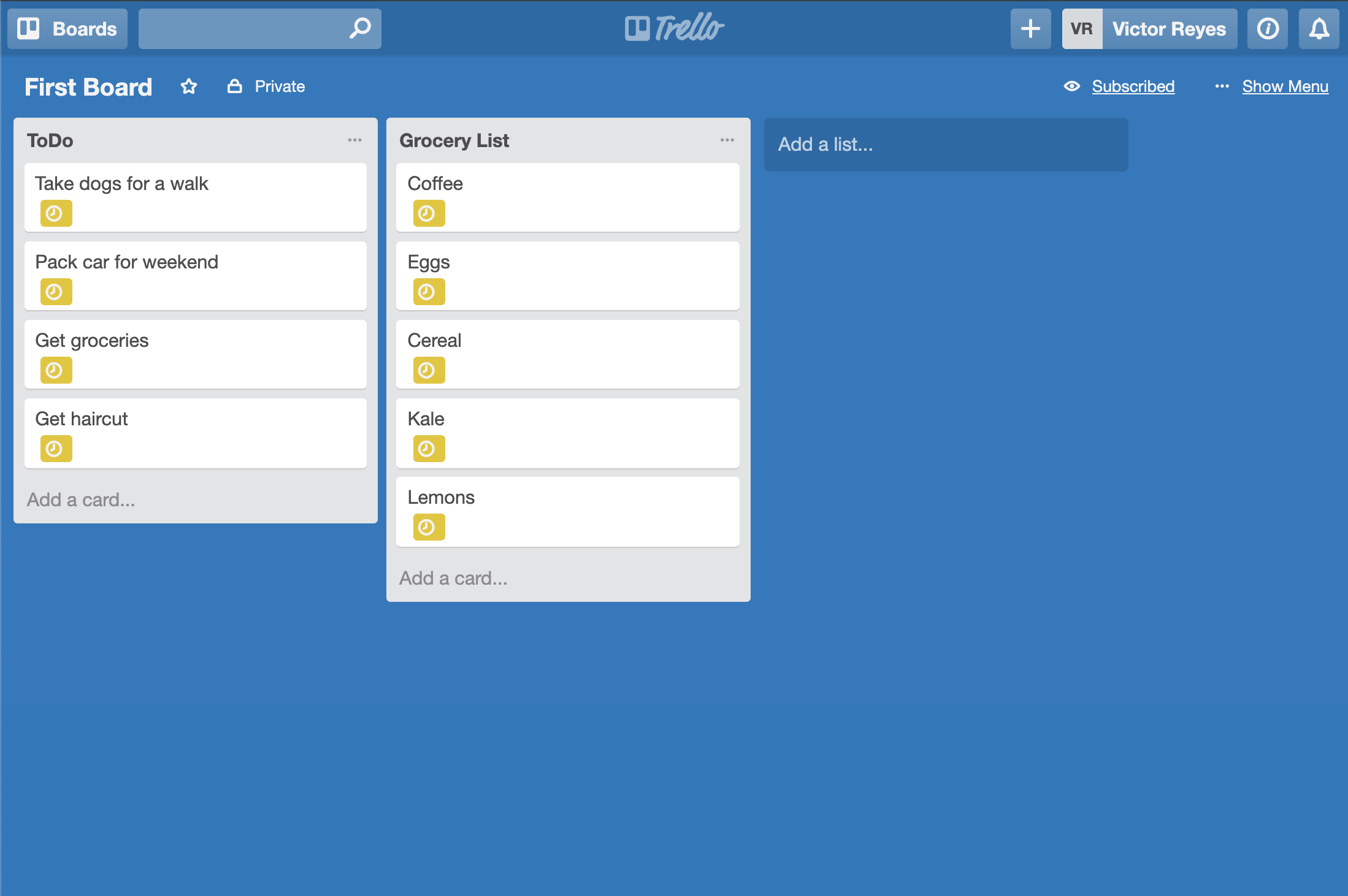 Screenshot of rello application